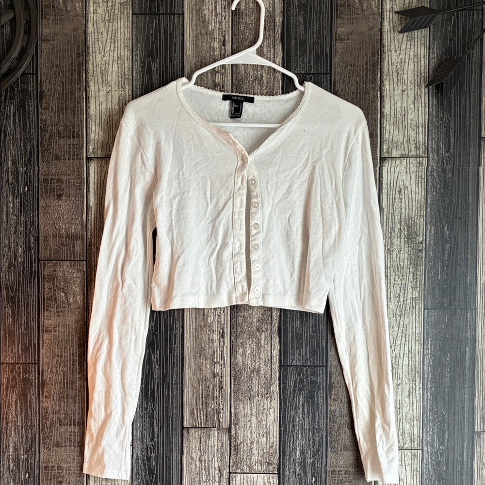 Forever 21 Cream Button-Down Cropped Shirt